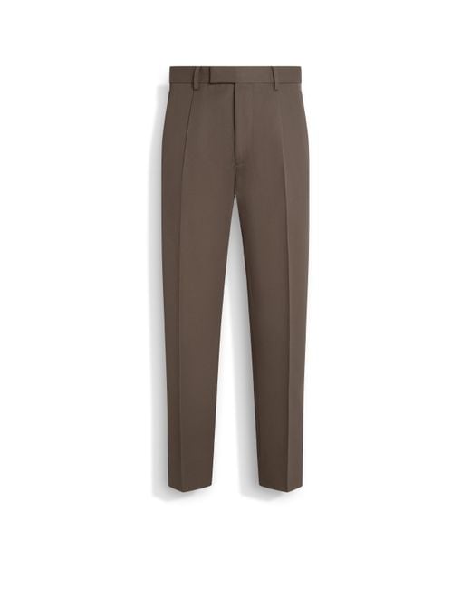 Zegna Brown Dark Taupe Cotton And Wool Pants for men