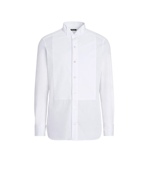 Zegna White Cotton Tuxedo Shirt for men