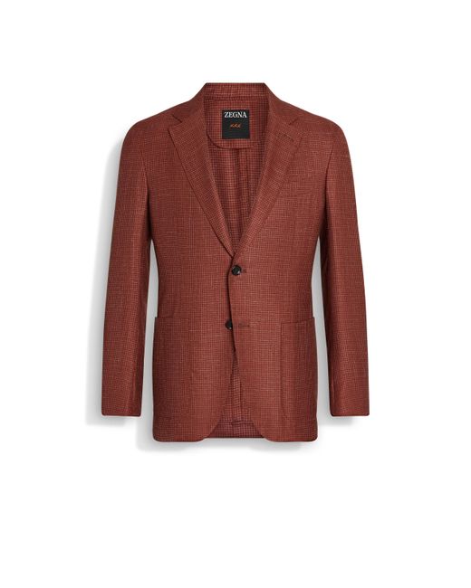 Zegna Red Brick And Dark Brick Cashmere Silk And Linen Jacket for men