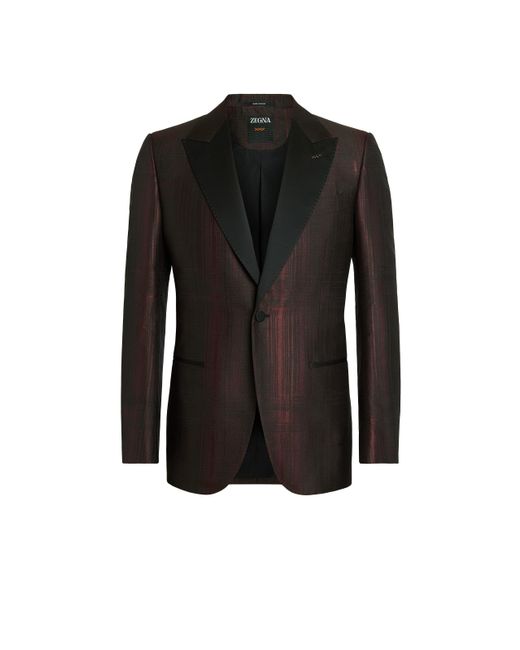 Zegna Black Dark And Burgundy Silk And Wool Evening Jacket for men