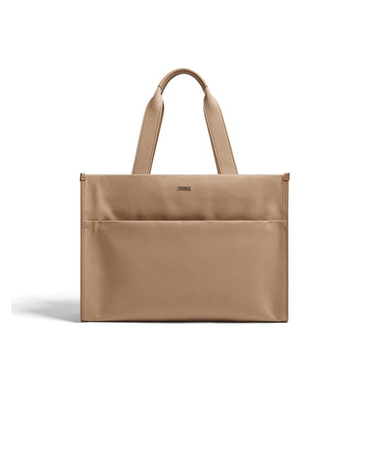 Zegna Natural Dark Cotton And Leather Tote Bag E/W for men