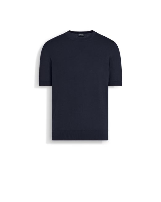 Zegna T-Shirt Aus Premium Cotton Mit Rundhalsausschnitt in Blue für Herren