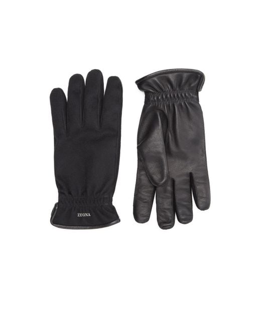 Zegna Black Oasi Cashmere And Leather Gloves for men