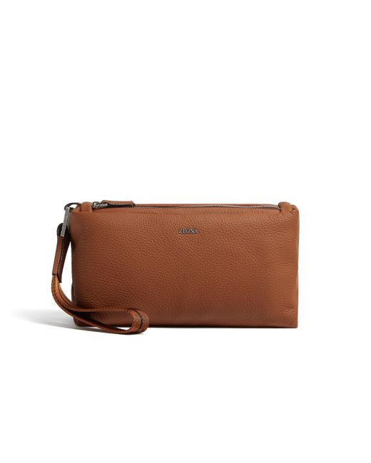 Zegna Brown Foliage Deerskin Softy Pouch for men
