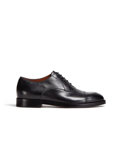 Zegna Black Leather Torino Oxford Shoes for men