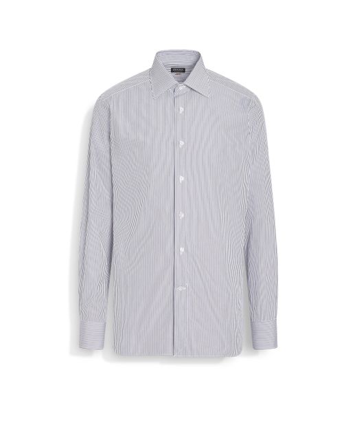 Zegna Gray And Micro-Striped Centoventimila Cotton Shirt for men