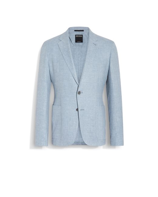 Zegna Blue Light Crossover Linen Wool And Silk Blend Shirt Jacket for men
