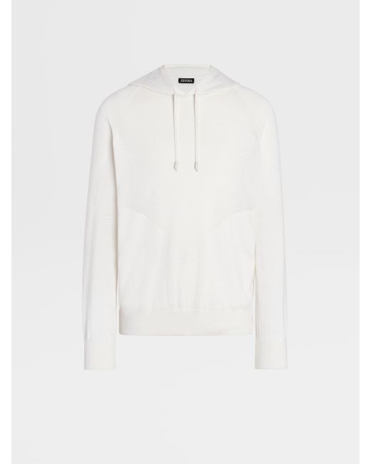 Zegna White Silk Cotton Cashmere And Linen Knit Hoodie for men