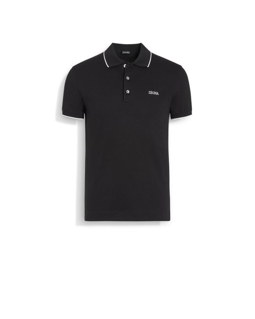 Zegna Black Stretch Cotton Polo Shirt for men