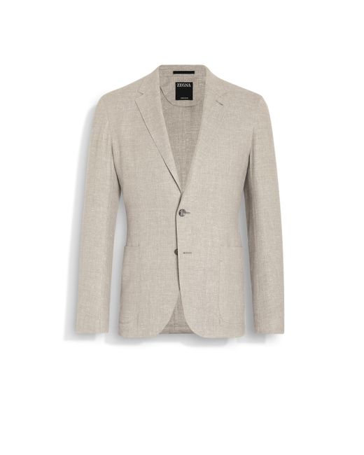 Zegna White Dark Crossover Linen Wool And Silk Blend Shirt Jacket for men
