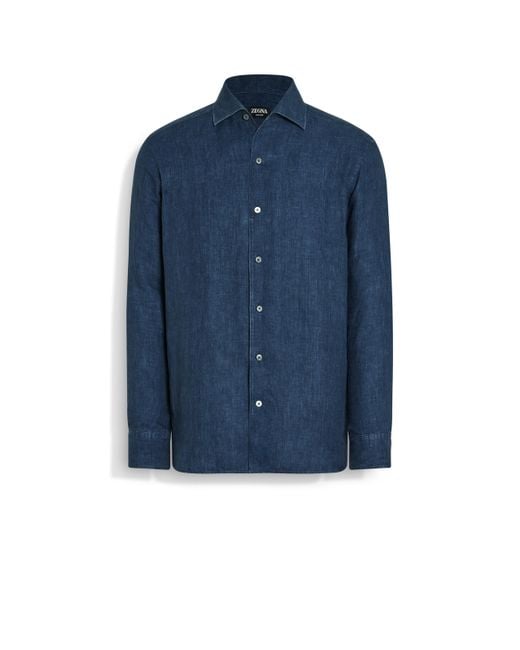 Zegna Hemd Aus Oasi Lino in Blue für Herren