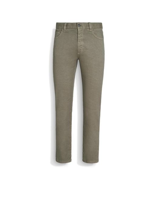 Zegna Gray Stretch Linen And Cotton Roccia Jeans for men
