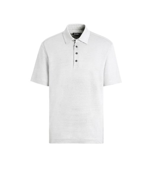 Zegna White Pure Linen Short-Sleeve Polo for men