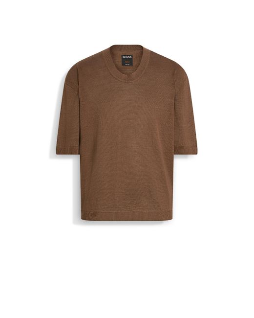 Zegna Brown Dark Taupe Oasi Lino T-Shirt for men