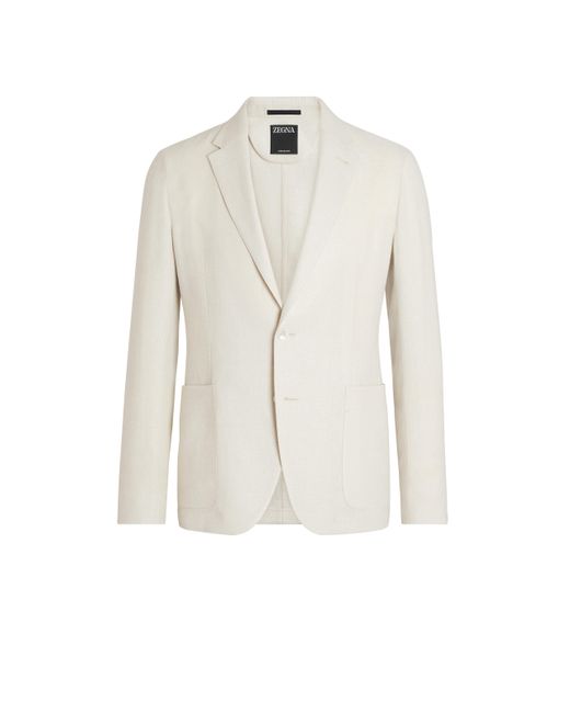 Zegna White Off Microstructured Crossover Linen And Wool Blend Shirt Jacket for men