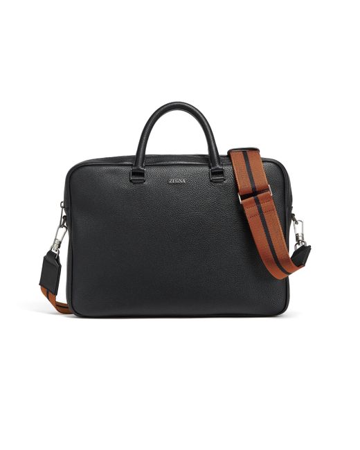 Zegna Black Leather Edgy Business Bag for men