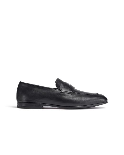 Zegna Black Leather L'Asola Loafers for men
