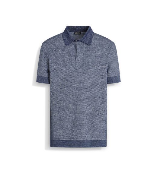 Zegna Blue Utility Cotton Linen And Silk Polo Shirt for men