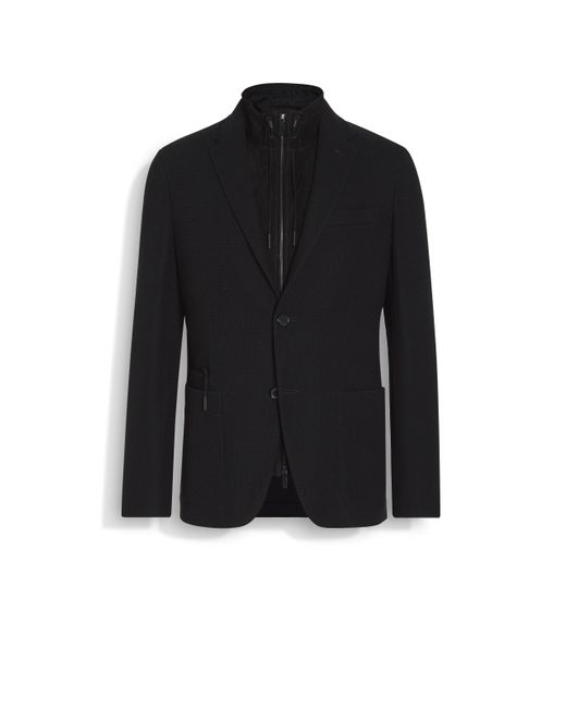 Zegna Black High Performance Jersey Wool Blend Sweater Jacket for men