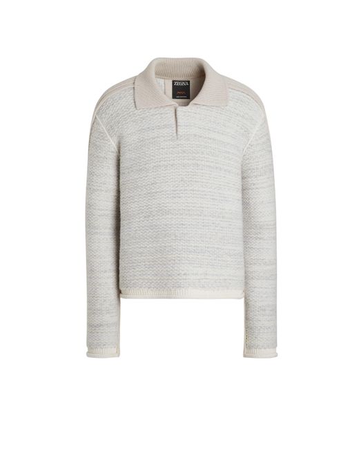 Zegna White Light And Ivory Wool Polo Sweater for men