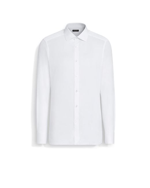 Zegna White Micro-Striped Trecapi Cotton Shirt for men
