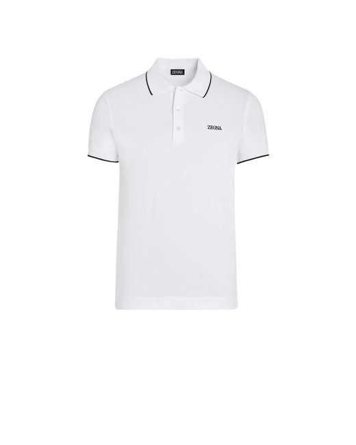 Zegna White Optical Stretch Cotton Polo Shirt for men