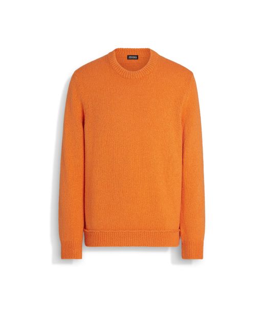 Zegna Orange Bright Cotton And Silk Crewneck for men