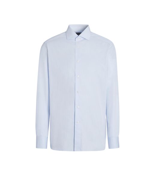 Zegna Blue Light Centoventimila Cotton Micro-Striped Shirt for men