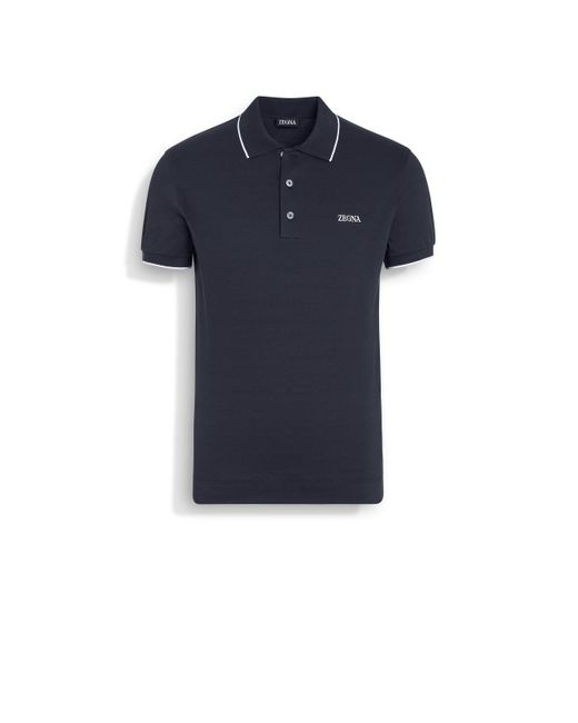 Zegna Blue Stretch Cotton Polo Shirt for men