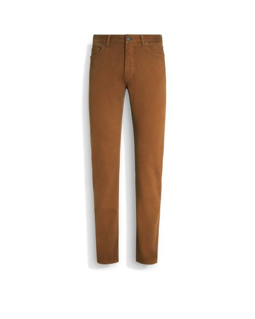 Zegna Brown Dark Foliage Stretch Cotton Roccia Jeans for men