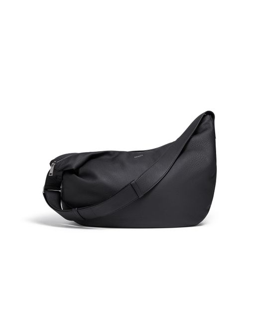 Zegna Black Deerskin Hobo Panorama Bag for men