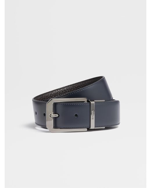 Zegna Blue And Dark Brown Leather Reversible Belt for men