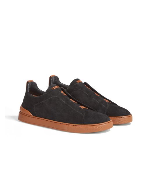 Zegna Black Suede Triple Stitch Sneakers for men