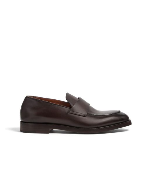 Zegna Brown Dark Leather Torino Loafers for men