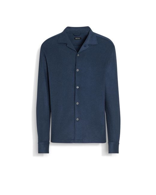 Zegna Blue Cotton And Silk Shirt for men