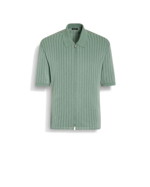 Zegna Green Sage And Light Cotton And Silk Polo Shirt for men