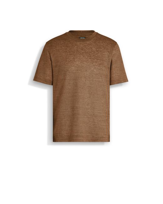Zegna Brown Dark Foliage Linen T-Shirt for men