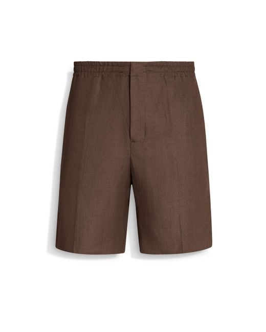 Zegna Brown Oasi Lino Short Pants for men