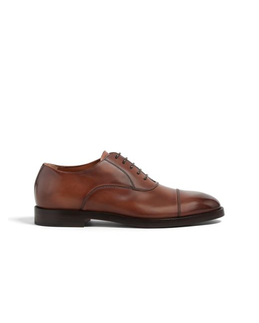 Zegna Brown Light Leather Torino Oxford Shoes for men