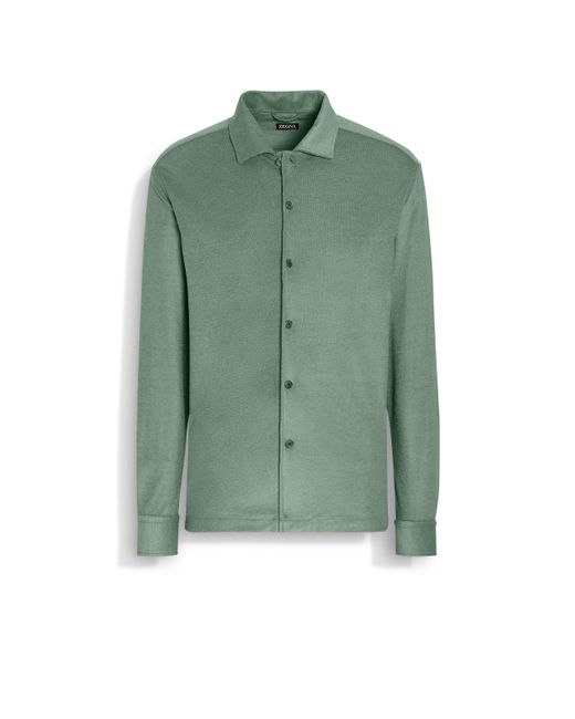 Zegna Green Cotton And Silk Shirt for men