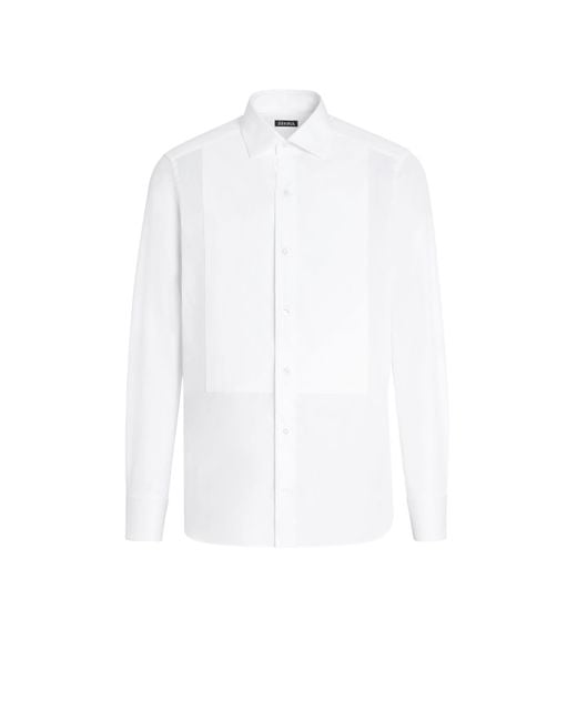 Zegna White Optical Cotton Tuxedo Shirt for men