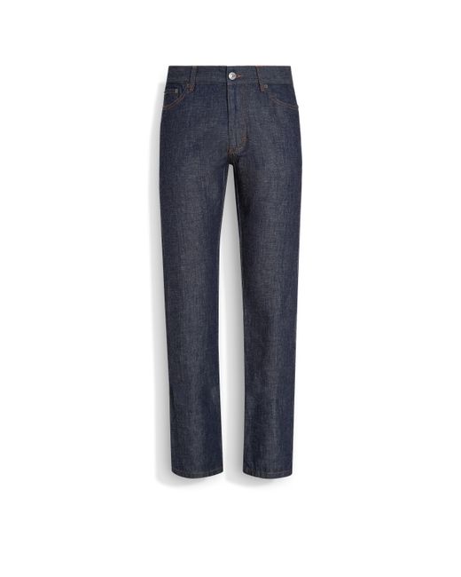Zegna Blue Dark Rinse-Washed Cotton And Linen Roccia Jeans for men