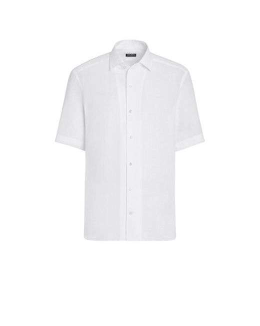 Zegna White Pure Linen Short-Sleeve Shirt for men