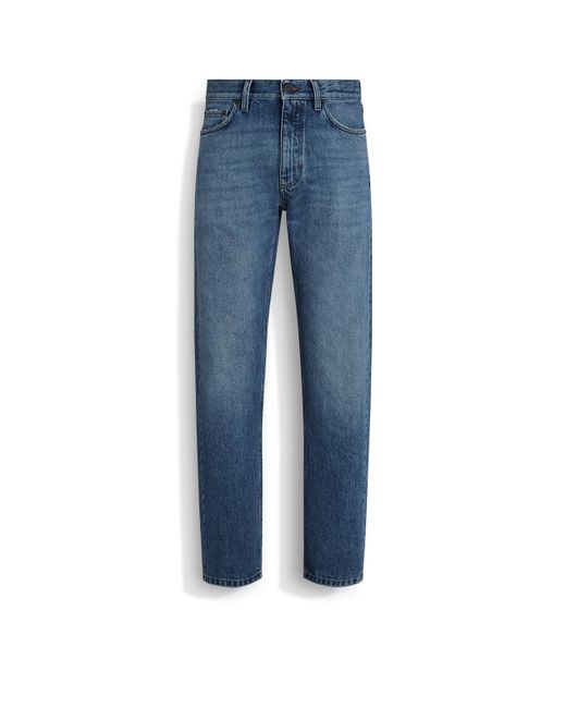 Zegna Blue Stone-Washed Cotton Roccia Jeans for men