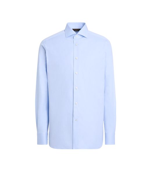 Zegna Blue Light Sea Island Cotton Long-Sleeve Tailoring Shirt for men