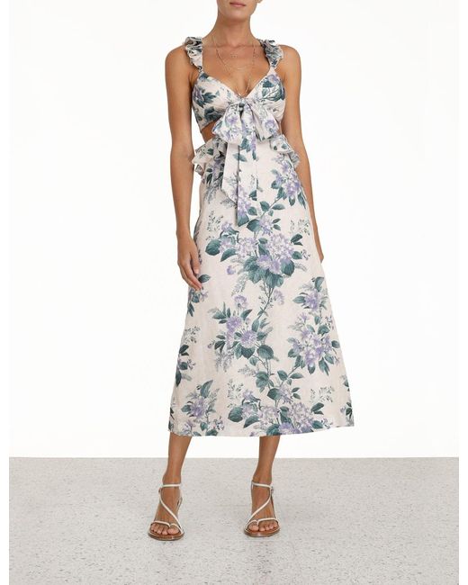 blue ruffle midi dress