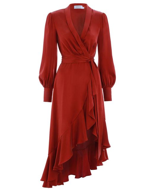 Zimmermann Wrap Dress in Red | Lyst