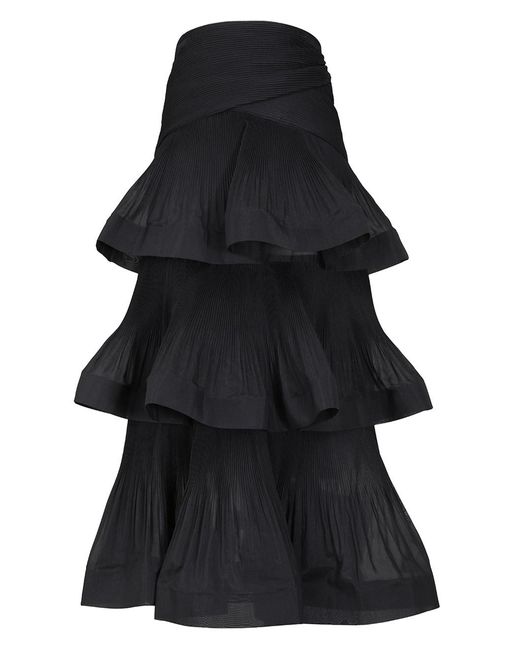 Zimmermann Pleated Midi Skirt in Black | Lyst