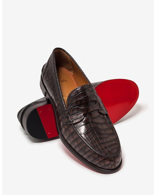 Christian Louboutin No Penny Crocodile-effect Leathe Loafers in