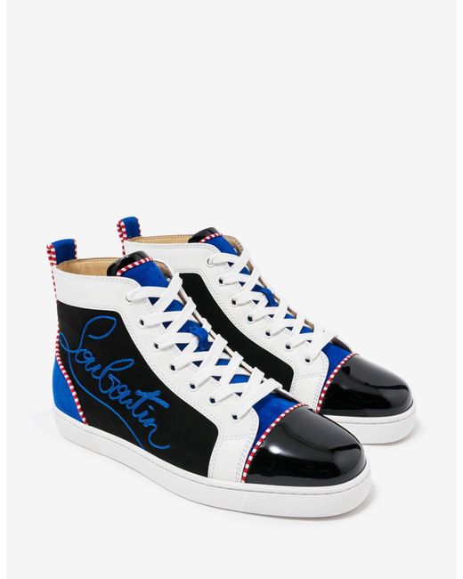 Christian Louboutin Suede Navy Louis Panelled High Top Trainers in ...